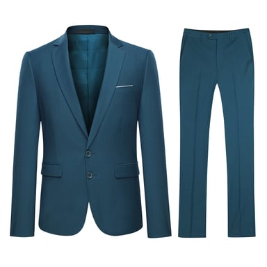 Heren 2-delig slim fit staalblauw pak met twee knopen