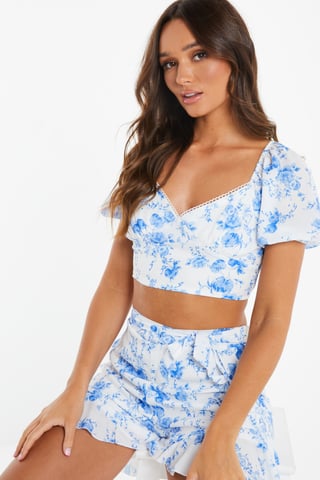 Blue Floral Crop Top