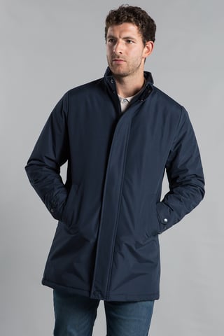 Navy Funnel Neck Button-Up Coat