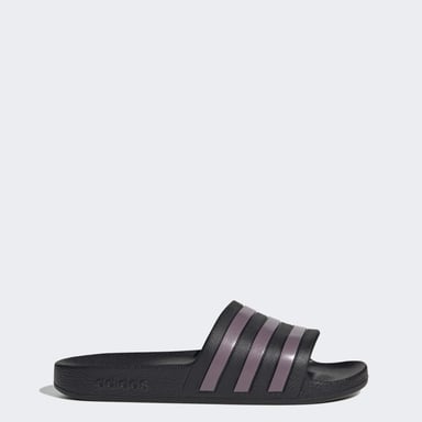 Women's adidas Adilette Aqua Slide Sandals in Black purple