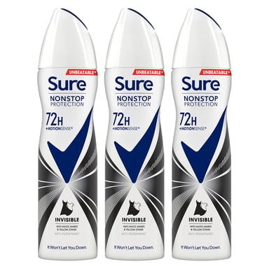 Sure Women Anti-Perspirant 72H Protection Deo Invisible Black & White 150ml, 3pk