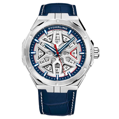 Blauw en zilver “Gio Swiss” Automatisch 44mm Skeleton