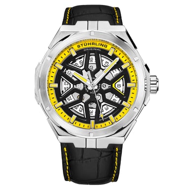 Zwart en geel “Gio Swiss” Automatisch 44mm Skeleton