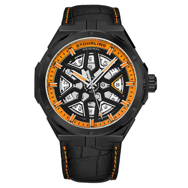 Zwart en Orange “Gio Swiss” Automatisch 44mm Skeleton