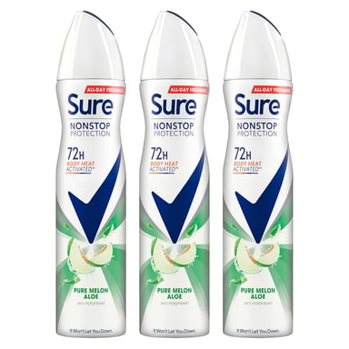 Sure Women Anti-perspirant 72H Nonstop Protection Pure Melon Aloe Deo, 3x250ml