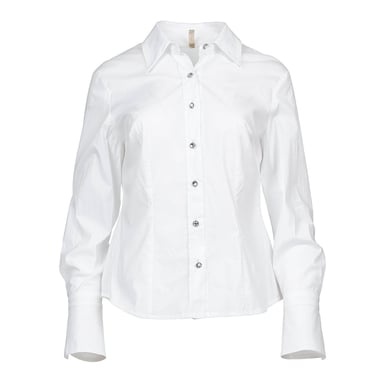 Witte Poplin Blouse met Decoratieve Stiksels