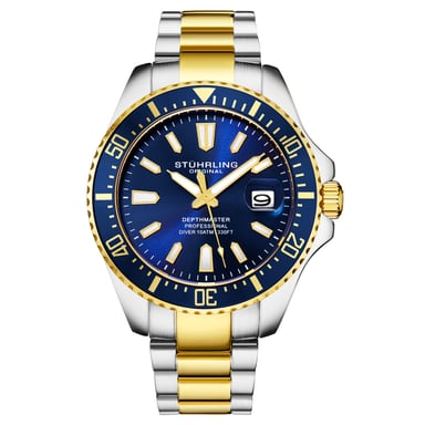 Blauw en goud "Depthmaster" Kwarts 42 mm