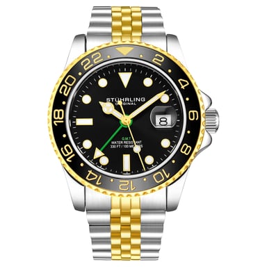 Zwart en geel “Meridian GMT” Kwarts 42mm