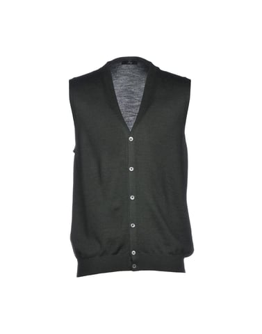 Fay Military Green Virgin Wool Sleeveless Cardigan