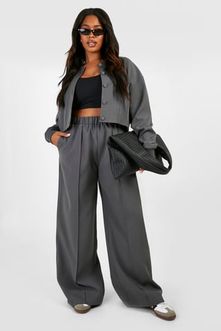 Plus Tailored Seam Front Slouchy Wide Leg Trousers