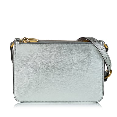 Vintage Burberry Leather Crossbody Bag Silver