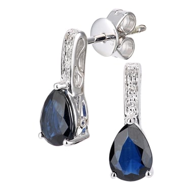 9ct witgouden diamanten en saffier edelsteen druppelvormige oorbellen