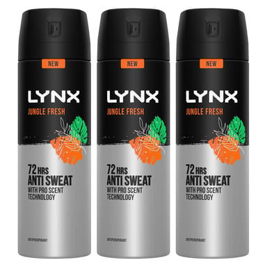 Lynx Jungle Fresh Antiperspirant Spray 72H Protection Deodorant 200ml, 3 Pack
