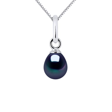 Hanger Zoetwater Pearl 5-6mm Black Pear 18K White Gold Geleverd met ketting
