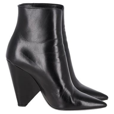 Saint Laurent Pyramid-Heeled Ankle Boots in Black Leather