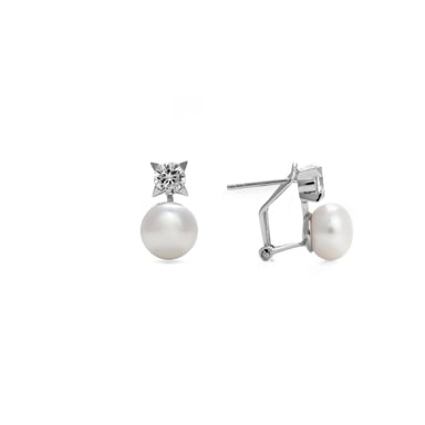 Luxenter oorbellen, met omega essential 925 sterling zilveren sluiting en witte parel met gerhodineerde afwerking