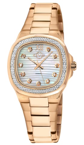 GV2 Potente Lady White MOP dial, 316L Stainless Steel IPRG Diamond Bracelet Swiss Quartz Watch