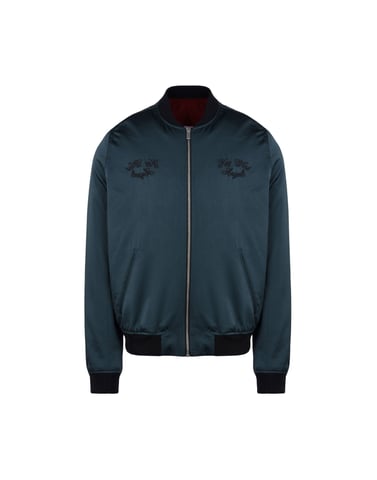 The Kooples Deep Jade Satin Bomber Jacket With Embroidered Detailing