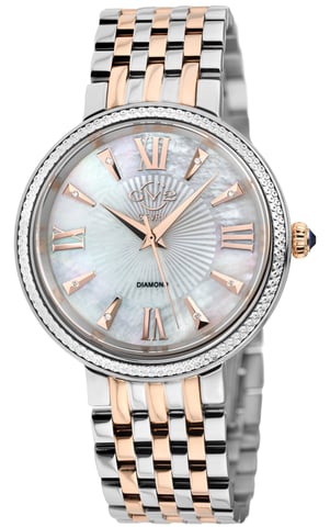 GV2 Dames Genua 12535 Zwitsers quartz parelmoer diamant tweekleurig roestvrij stalen horloge
