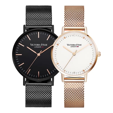 VICTORIA HYDE Couple Horloges Geschenkset Zwart Roségoud