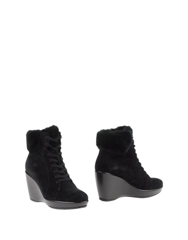 Hogan Black Leather Wedge Heel Ankle Boots