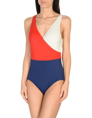 Solid & Striped Red Colourblock Swimsuit