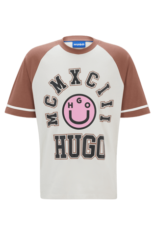 Heren Hugo Happy Print Loose-Fit T-shirt in Wit