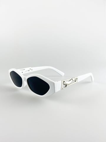 Cateye Sunglasses In White With Panther Badge