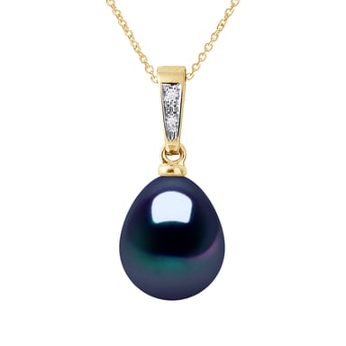 Diamond Pendant 0.010 Cts Gekweekte Pearl Freshwater peer 9-10mm Black Yellow Gold