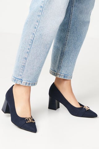 Wide Fit Darcy Pointed Trim Detail Block Heel Court