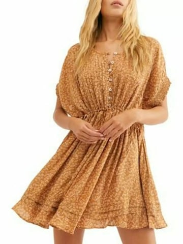 Free People Women Dress Brown Shift Pintuck Floral