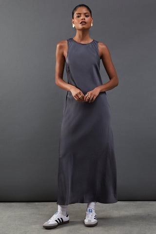 Satin Racer Neck Bias Midi Slip Dress