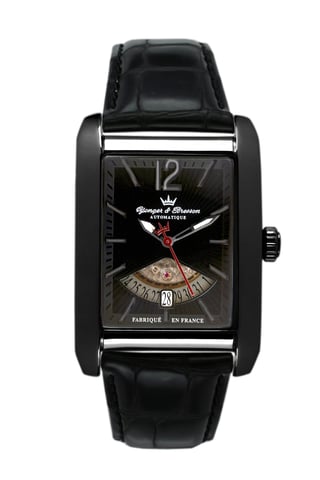Yonger Black Dial Black Leather Watch