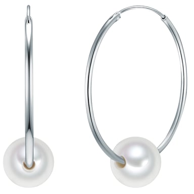 Hoop earring sterling silver freshwater cultured pearl white Valero Pearls
