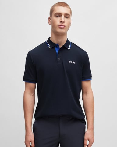 BOSS Green Paddy Pro Heren Katoenmix Poloshirt Met Contrast Logo NOS