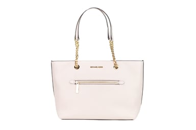 Medium Front Zip Chain Tote Bag In Powder Blush Leather