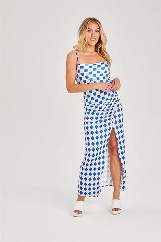 Blue Ruched Midi Dress