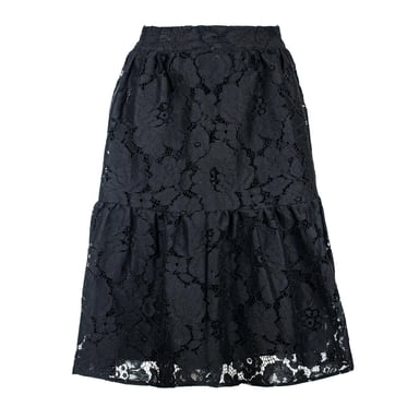 Zwarte Katoenen Kantrok – Gebreide Jacquard, Onder de Knie, Elastische Taille
