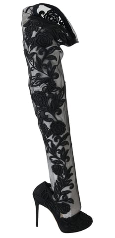 Dolce & Gabbana Dames Laarzen met Geborduurde Sokken, Zwart