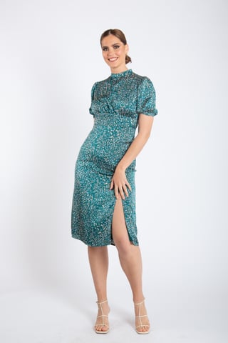 Midi-jurk met hoge hals en dierenprint