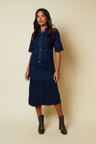 Half Placket Denim Shirt Dress