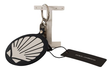 Dolce & Gabbana Black Leather Shell Metal Silver Tone Keyring heren sleutelhanger