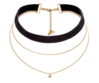 Fiorelli Fashion Gold Plated Chain & Black Velvet Crystal Charm Choker Necklace 28cm + 6cm