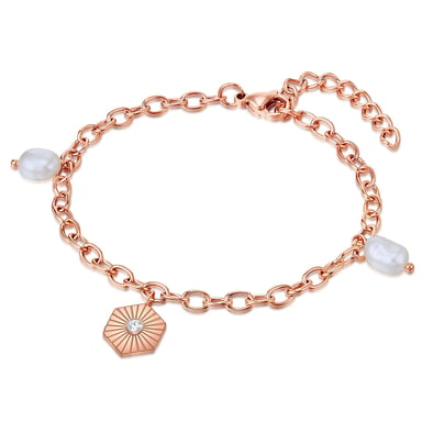 Bracelet stainless steel rose gold freshwater cultured pearl white preciosa white Valero Pearls