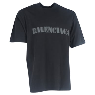 Balenciaga Logo Print Stencil Type T-Shirt in Black Cotton