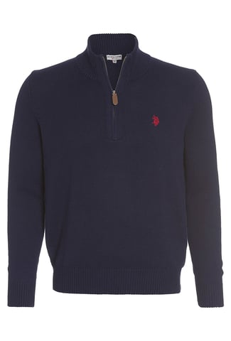 U.S. POLO ASSN. Herren Zip Troyer – Pullover mit Stehkragen – Eleganter Langarm Strickpullover in Navy
