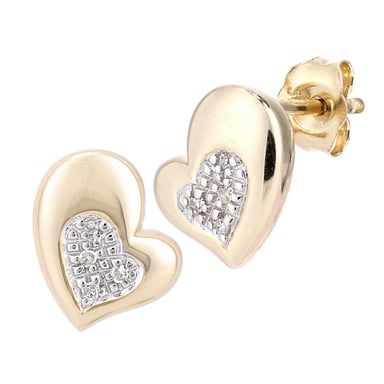9ct geelgouden diamanten hartoorbellen