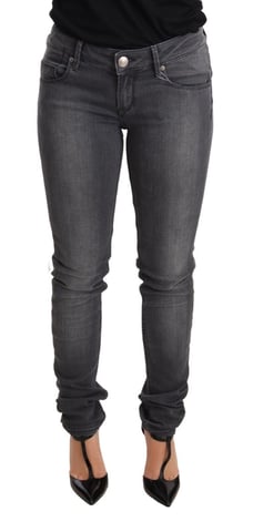 Acht Dames Grijs Gewassen Katoenen Slim Fit Lage Taille Denim Broek Jeans