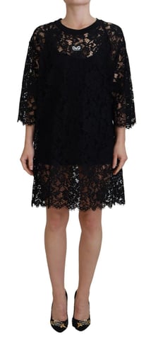 Dolce & Gabbana Dames Zwarte Bloemen Kant Katoenen Shift Mini Jurk