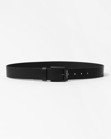 HUGO Gelio-B Mens Leather Belt with Matte-Black Logo Trim Buckle